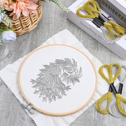 12 Skeins Metallic Embroidery Thread, Embroidery Floss Metallic Thread Glitter Threads String Cross-Stitch Threads for Sewing Making Yarn Hand Accessories(Gold+Silver)