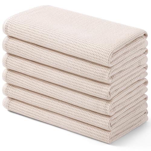Homaxy 100% Cotton Waffle Weave Kitchen Towels, 6 Pack, Beige - color: Begie, size: 16 x 26 - 6 Pack