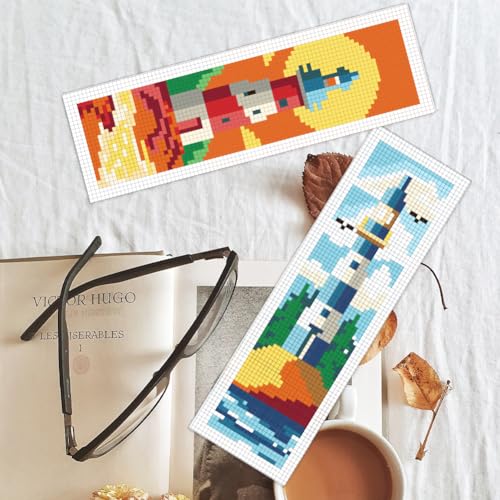BEUNITONE 6 Pcs Summer Cross Stitch Bookmark Kits for Adults Beginners - style: Island Elements