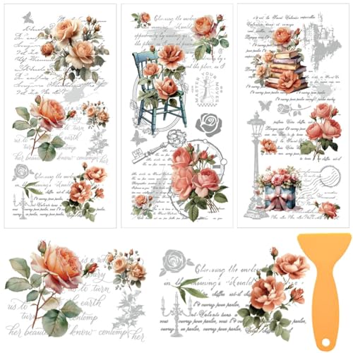 3 Sheet Vintage Rose Rub on Transfer for Furniture and Crafts 11.8 x 5.9 Inches Retro Flowers Rub on Transfer for Wood Glass Porcelain Home Office Craft Decor Butterfly Furniture Decals - style: Style 9- Retro French