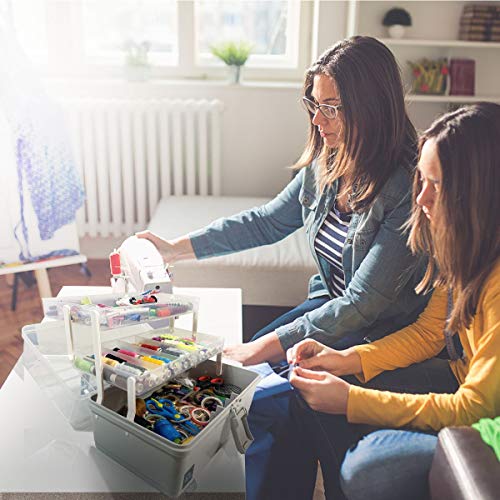WEWLINE 3-Layers Plastic Portable Storage Box,Household Plastic Craft Supply Box with Handle,Multifunctional Storage Boxes for Children Student,Perfect for Home Office - color: GRAY