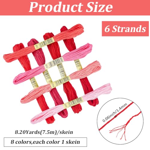 1 Box 65.6 Yards 8 Skeins 6 Ply Red Friendship Bracelet Floss String Variegated Embroidery Cotton Thread Bulk Assorted Cross Stitch Gradient Yarn Set for Sewing Hand Making Diy Felt Projects - color: Red Cotton Thread, size: 65.6 Yards