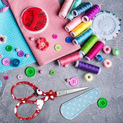 3.6 inch Sharp Embroidery Scissors Crochet with Leather Sheath for Knitting - color: Red Christmas