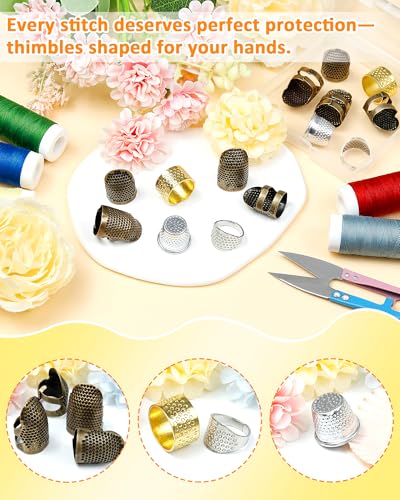 FIVEIZERO Thimble Kit– 7 PCS Sewing Thimbles for Hand Sewing, Metal Finger Protectors, Thimble Ring for Quilting and Embroidery - size: Universal model