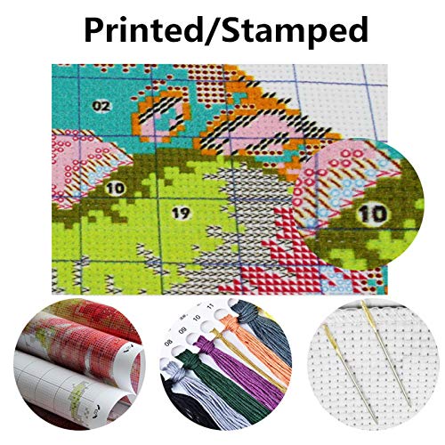Dimensean Stamped Cross Stitch Kits Full Range of Embroidery Patterns Starter Kits for Beginners Adult DIY Cross Stitches Needlepoint Kits 11CT-Flower Elk 15.7x19.7 inch - color: Pattern Style 01