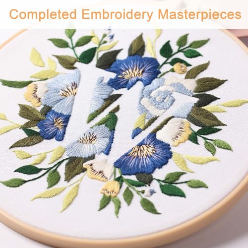 Harimau Letter Pattern W Embroidery Kit for Adult Beginners, Complete Starter Pack with 1 Hoop, Needles, Instruction Guide & Embroidery Stitch Video Tutorials - color: W