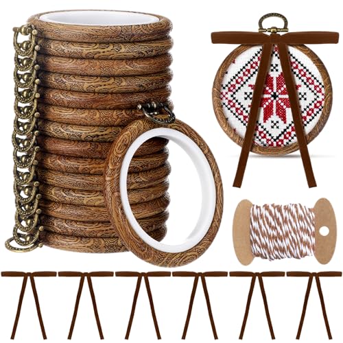 12 Sets 2.4 Inch Christmas Embroidery Hoop Imitated Wood with Bow, Thin Bow - size: 2.4 Inch, style: Thin Bow