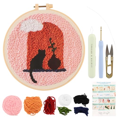 DIY Punch Needle Kit for Adult Beginners, A Cat on the Windowsill - size: Cat Pattern
