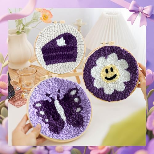 Betherioa Punch Needle Kits for Adults Beginner, 6 Pcs DIY Embroidery Handicraft Kits for Women, Mom, Wife, Birthday, Teacher Appreciation (with Flower Cup)