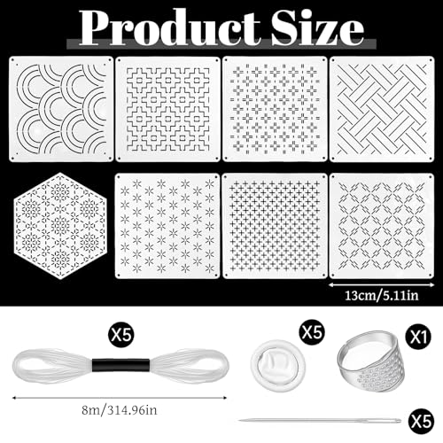 24 Pcs Sashiko Stencil Kit, Sashiko Embroidery Kit