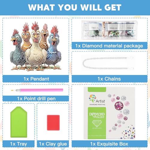 NAIMOER Chickens Diamond Art Hanging Kits for Adults, 5D Special Shaped Rhinestone, DIY Acrylic Spring Diamond Art Painting Window Pendants Home Garden Wall Hanging Ornament Kits, Double Sided - color: Easter 03