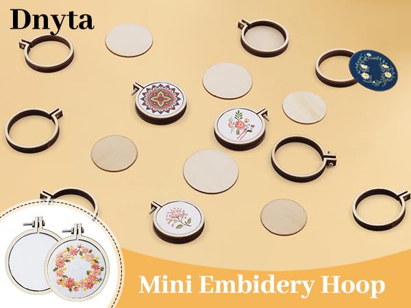 Dnyta 10pcs Mini Embroidered Hoop Round Tiny Cross Stitch Hoops, 1.6"