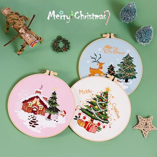 Huacan Embroidery Kits for Adults Beginner 4 Pcs Stamped Christmas Tree Pattern Stitching DIY Sewing Kit 7.9 x 7.9 Inch - color: Christmas Tree 1