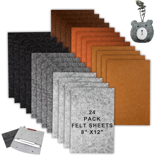 24 Pcs Felt Sheets for Crafts Felt Fabric Sheets, 8 Inch X 12 Inch Soft Brown Gray Craft Felt 1mm Thick A4 Stiff Felt Sheets for Patchwork (Brown Series) - color: Brown Series
