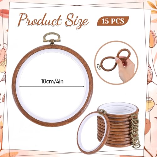 15PCS 4 Inch Embroidery Hoops, Imitated Wood Circle Frame Cross Stitch Hoop
