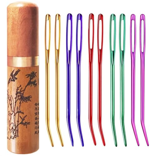 Yarn Needles Tapestry Needles Darning Needles Large-Eye Aluminum - 10 Pieces Weaving Needle for Crocheting with Wooden Needle Case