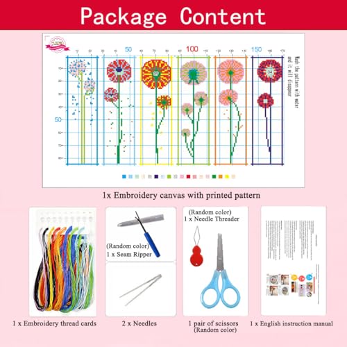 Zhenqing Dandelion Stamped Cross Stitch Bookmark Kit, 6 Floral Designs for Beginners, Book Lover Gift - color: Dandelion Bookmark