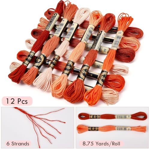 12 Skeins Orange Gradient Embroidery Thread Floss for Jewelry - color: Orange