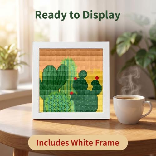 WUSARPLY Cactus Stamped Cross Stitch Kits for Beginners Adults with Framed - color: DKJ014