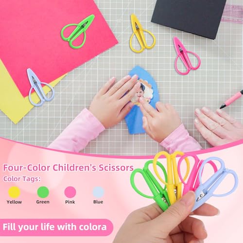 4pcs Mini Scissors, Small Sharp Multipurpose Scissors with Protective Caps for Needlepoint Sewing Embroidery Travel DIY Paper Cutting & Precision Crafts (4 Colors) - color: Pink, Yellow, Green, Blue