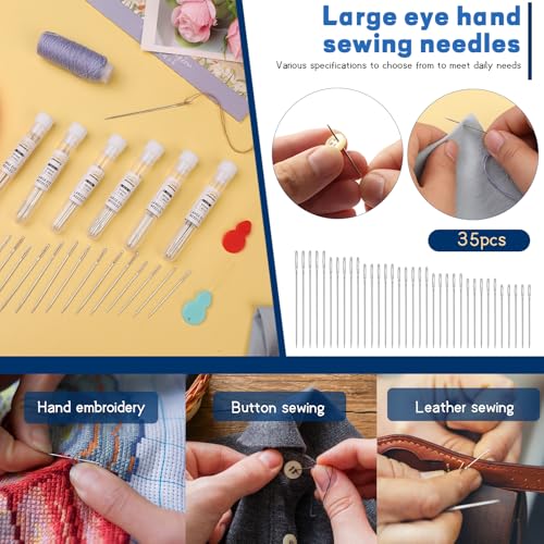 JNENERY 60 PCS Hand Sewing Needles, 6 Size Large Eye Sewing Needles - size: 6 Size-60PCS