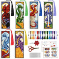 ACRNIGHEET 6PCS Cross Stitch Bookmark Kit for Beginner Dragon Stamped Cross Stitch Kits Needlepoint Kit for Adults DIY Tassel Embroidery Bookmark Kits with Instructions Craft Gift 8.5''x3'' 11CT - style: Dragon Patterns