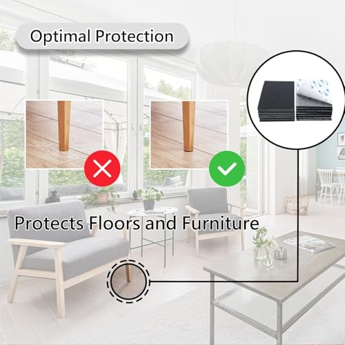 Felt Furniture Pads Self Adhesive 5 Pieces Black Furniture Strip 12 x 8 inch A4, 4 mm Felt Sheets for Crafts Furniture Chairs Floor Protectors DIY