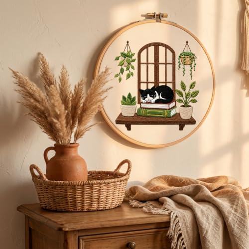 Nuberlic Embroidery Kit for Beginners Stamped Black Cat - color: Black Cat