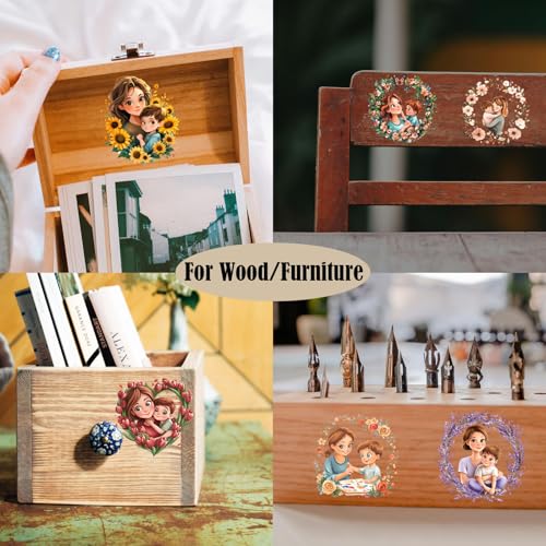 ZMRU 24 Sheets Vintage Mom Rub On Transfers for Crafts, Cold IOD Transfers Stickers for Wood，Furniture Decals, Glass, Porcelain, Leather, Canvas, Fabric Projects,3 * 3inch(Surrounded by Mom) - color: Surrounded by Mom