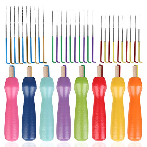 JNENERY Needle Felting Tools, 38 Pcs Felting Needles - Needle Felting Supplies with 3 Sizes Felt Needles(36 Gauge, 38 Gauge, 40), Color Wooden Handle Holder for Felting