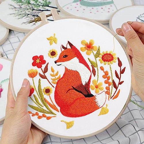 Louise Maelys Autumn Fox Embroidery Kit for Beginners Floral Craft - color: kit-21