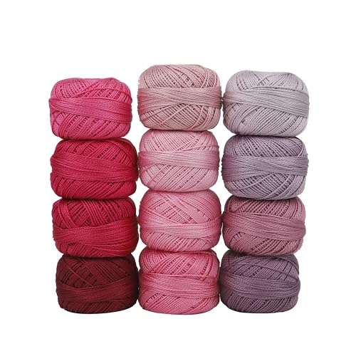 Size 8 Double Mercerized Egyptian Long Staple Cotton Pearl Thread 12 Gradient Colors per Box 5 Grams Ball Rainbow Color Embroidery Thread for Crochet Cross Stitch Hand Embroidery (12E) - color: 12E