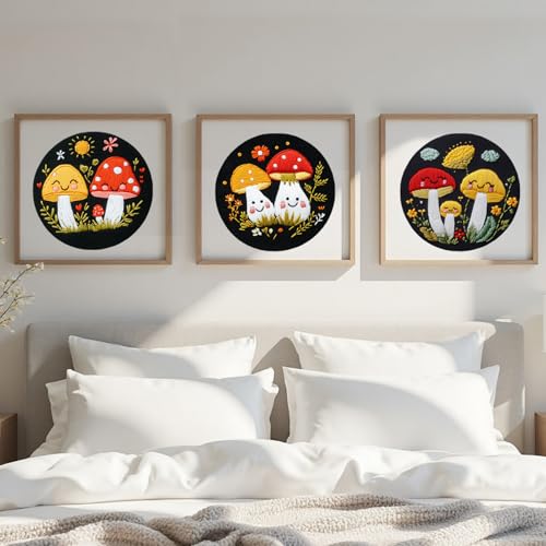 57lilina Embroidery Kit for Beginners, Pack of 3 with Hoop, Threads, Needle - color: Mushroom