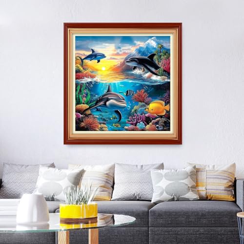 Foxhool Stamped Cross Stitch Kits,11CT Printed Cross Stitch Pattern Full Embroidery Kits for Beginner Needlepoint Kits&Marine Animal World 18x18 inch - color: ColorSet15