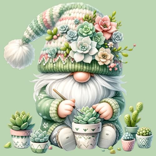 Gnome Succulents Stamped Cross Stitch Kits Cross Stitch Patterns,Dimensions Cross Stitch Kits Embroidery Kit Arts and Crafts for Beginners 13.7x13.7 inch - color: D002