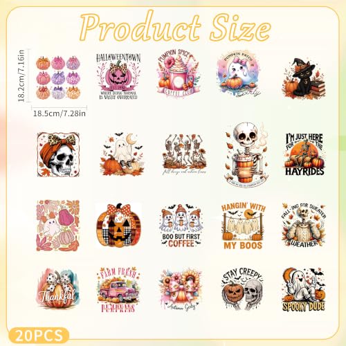 20 Pcs Fall Halloween Iron on Transfers for T Shirts - color: Autumn Watercolor