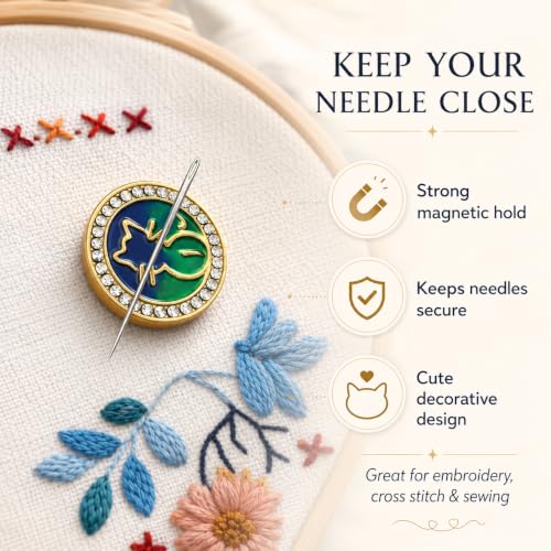 2Pack Magnetic Needle Minder for Embroidery, Cute Enamel Cat