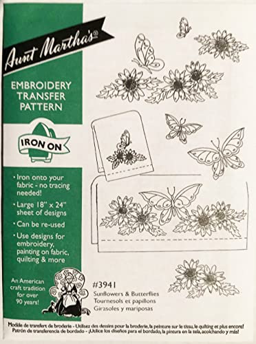 Aunt Martha's Hot Iron Transfers 3941 Sunflowers and Butterflies