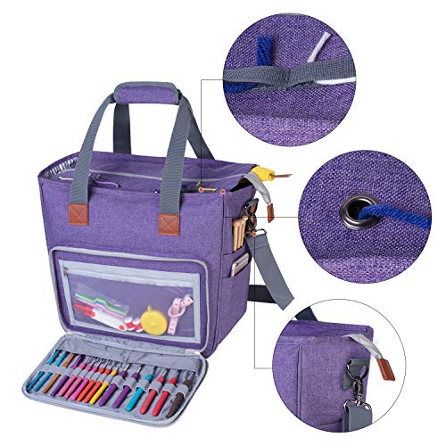 LUXJA Large Knitting Bag with Shoulder Straps, Purple - color: Purple, size: Large
