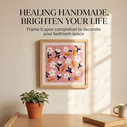 Embroidery Punch Needle kit Frame, Embroidery Starter Kits for Beginner,Punch Needle Fabric with Pattern,Threader, Yarns,Embroidery Hoops & Rug Punch(Pinksh White) - color: Pinksh white