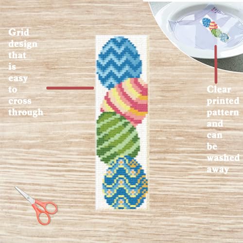 FREEBLOSS 6 Set Easter Cross Stitch Bookmark Kits Easter Eggs Pattern Stamped Cross Stitch Kit with Clear Instructions DIY Bookmarks Cross Stitch Kits Embroidery Bookmarks Kit for Adults Beginners - style: Easter Egg