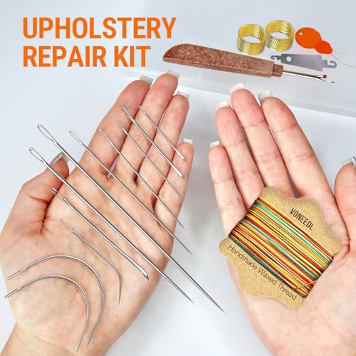 Upholstery Repair Kit: Waxed Sewing Thread (Multicolor) & Heavy Duty Needles (11 PCS) for Leather, Canvas & Quilting Thread - color: Multicolor