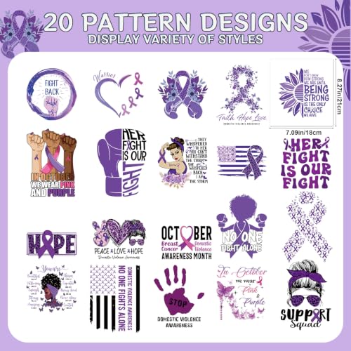 Dtf Transfers Ready to Press - 20Pcs Domestic Violence and Breast Cancer Awareness Iron on Transfers Decals Patches, in October We Wear Purple Pink Ribbon Heat Stickers for DIY Tshirts Bags - color: Domestic Violence960