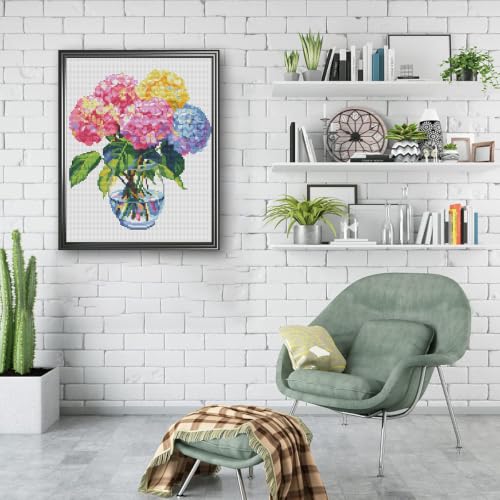 VIGEGU Hydrangea Stamped Cross Stitch Kits for Adults Beginners 12x16 inch - color: Hydrangea Cross Stitch Kits