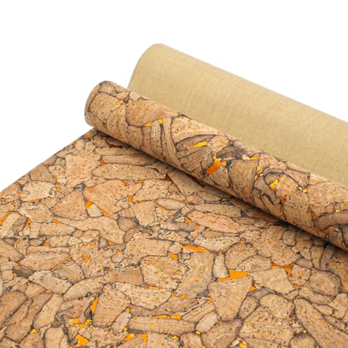 SorenCut Patterned Cork Fabric Roll 12.8 x 54 Inch – Stone Mosaic Gold Cork Leather Fabric with Flexible Backing for DIY Crafts, Earrings, Bags, Wallets & Handmade Accessories - color: Stone Mosaic Gold