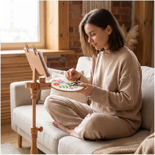 Naturezhen Embroidery Hoop Stand, 360°Adjustable Wooden Cross Stitch Holder