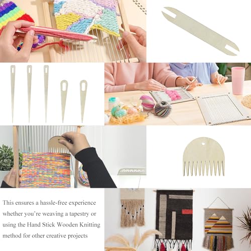 Wood Hand Loom Stick Set Wood Weaving Needle Crochet Tapestry Sewing Making Crafts Tools Tapestry Weaving Loom Tool Set No Burr Big Eye 7 Pieces Include Knitting Needles Shuttles Bobbin Stick Comb