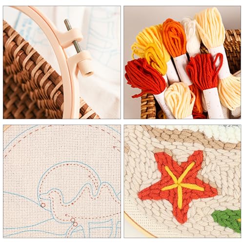 Woohome Punch Needle Kit Included Plastic Hoops, Punch Needle Cloth, Color Yarn and Punch Needle Tools for Adults, Beginners (Red, Pink and Yellow Flowers) - color: Color 17