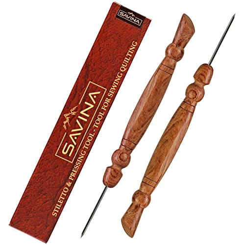 SAVINA 2-Piece Wooden Stiletto & Pressing Tool for Sewing & Quilting - color: 2 Pieces