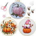 LB Pink Fall Embroidery Kit for Beginners Adults, 3 Sets Hand Embroidery Starter Kit with Gnome Pattern and Instructions Stamped Cross Stitch Kits Include Embroidery Hoop Needles Threads Scissors - color: Orange Pink